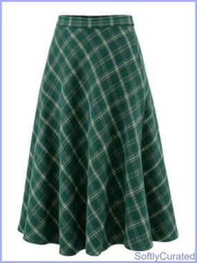 Plaid Midi Skirt High Waisted A-Line Long Skirt for Fall Winter